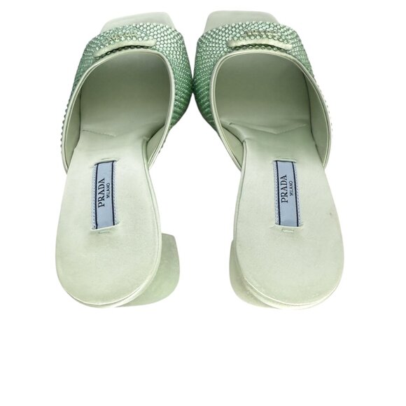 Prada 1XX642 Satin Crystal Embellished Acqua Slide Heel Sandals, 36.5 - Picture 8 of 14
